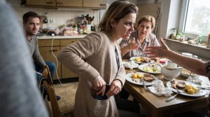 „Nenn mir einfach die Zahlen, ich tippe sie selbst ein! Warum klammerst du dich an das Ding, als wäre es ein Goldbarren?“ Claudia streckte empört den Arm quer über den Esstisch, Emilia steckt ihr Telefon in die Jackentasche und verweigert den Code