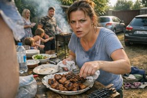 „Das Fleisch ist alle? Seltsam … Ich hatte doch niemanden eingeladen außer meiner eigenen Familie“, sagte Sabine ruhig, während der Hof in beklemmender Stille erstarrte